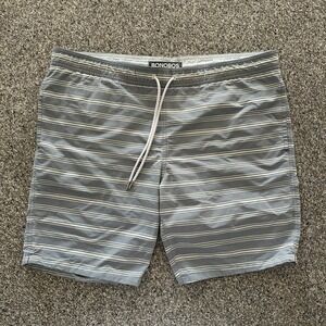 Bonobos Swim Trunks‎ Men's M 9" Striped Blue Grey Lined Pockets Nylon